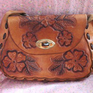 Vintage Leather Hand Tooled Floral BoHo Handbag
